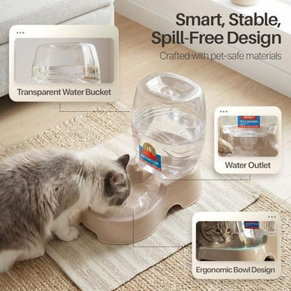 Flexzion Automatic Gravity Pet Waterer for Cat & Dog - Non-Skid & Easy-Clean Auto Replenish Water Dispenser Drinking Bowl (3/8 Gallon / 1.5L), Beige - color: Beige, size: 1.5 L