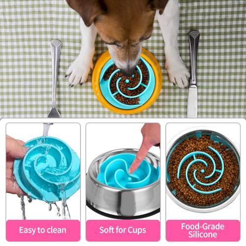 Slow Feeder Dog Bowls Insert, Bestalk Soft Silicone Slow Eating Feeder Insert with Suction Cups for Small, Medium and Large Dogs, Fit into Basic and Elevated Dog Bowls, Teal - color: Teal, size: M