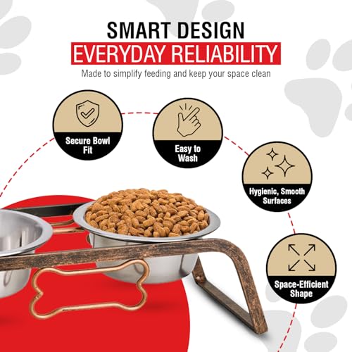 Loving Pets Elevated Dog Bowls – Raised Stainless Steel Dog Bowls with Steel Stand – Non-Skid, No Spill Feeder for Small, Medium & Large Dogs – Easy to Clean, Durable Raised Dog Feeding Station - color: Aged Copper, size: 1 Pint