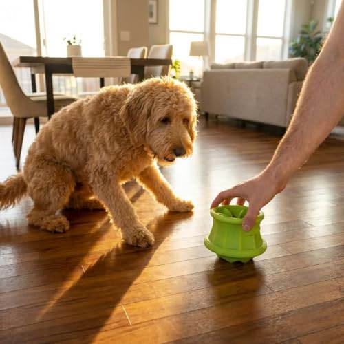Flex-Force Interactive Treat Dispensing Puzzle Dog Toy for Enrichment, Holds Wet & Dry Food, Wobble Base, Lickable, Freezable & Dishwasher-Safe, Watermelon-Banana Scent, All Breeds, 4.3" - color: Treat Cup Green