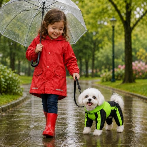 Lovelonglong Dog Hooded Raincoat, Small Dog Rain Jacket Poncho Waterproof Clothes with Hood Breathable 4 Feet Four Legs Rain Coats for Small Medium Large Pet Dogs Green S - color: Green, size: S (Small Dog ~7lbs)