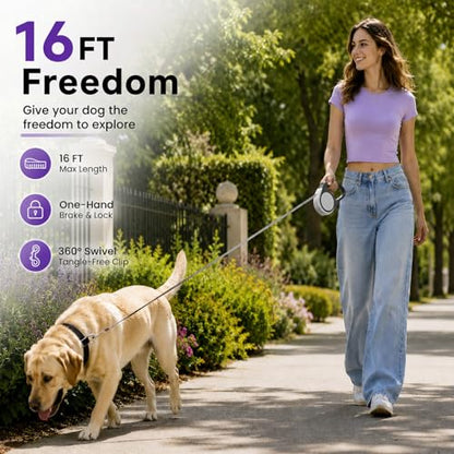 Heavy Duty Retractable Dog Leash-16ft Strong & Durable Walking Leash for S to L Dogs up to 45/115 lbs, Upgraded Lock System, Non Slip Grip, Tangle Free (Grey, Medium-Large Sized) - color: GREY, size: Medium/Large