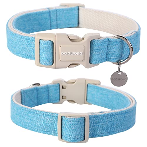 DOGWONG Cotton Hemp Dog Collar, Heavy-Duty Blue Dog Collar Adjustable Soft Natural Fabric Cute Wedding Puppy Necklace for Small Medium Large Dogs - color: A: Bright Blue, size: X-Small