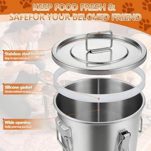 10LB Stainless Steel Dog Food Storage Container with Lid & Scoop, Large Dog Food Storage Container for Dry Pet Food, Metal Dog Food Container, Pet Food Storage Container for Kibble - size: 10LB