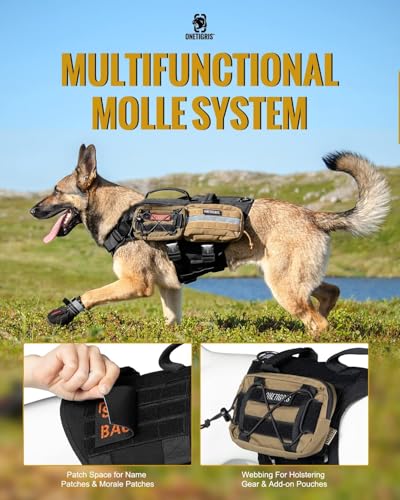 OneTigris Tactical Large Dog Harness, 5X Metal Buckled No Pull Service Dog Harness Vest with Hook & Loop Panels, Military Heavy Duty Dog Vest for Walking Hiking Training - color: Black, size: M