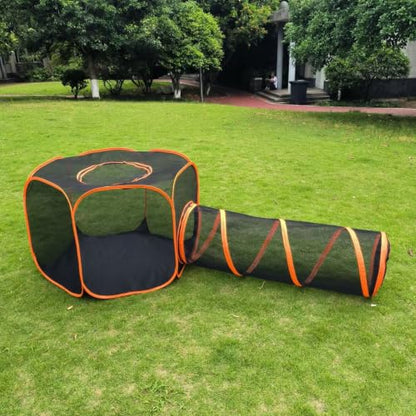 2 in 1 Pet Cat and Dog Tunnel Tent Foldable Pet Tent Outdoor Pop Up Pet Playpen Cage Fences House (Styles 2) - style: Styles 2