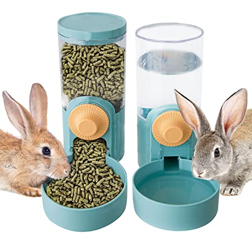 kathson 35oz Hanging Automatic Food Water Dispenser Gravity Pet Auto Feeder Waterer Set for Rabbit Cat Dog Chinchilla Ferret (Food and Water Dispenser)