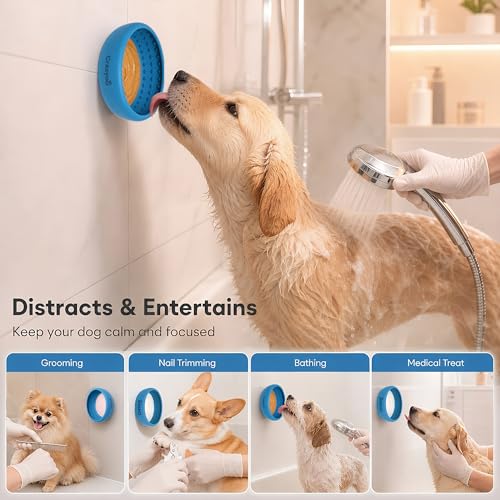 Dog Lick Bowl with Bone Chew Toy, BPA Free Silicone Slow Feeder Dog Bowl, Lick Mat for Dogs with Strong Suction, Dog Freezer Bowl for Anxiety Relief, Paw Calm, Dishwasher (Blue, S) - size: Small