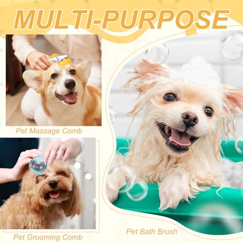 Pet Bath Brush, Dog Shampoo Brush New 2 in 1 Grooming Massage Scrubber Bubble Maker with Ring Built-in Shampoo Dispenser(Coarse,Pink), for Long Short Hair Cats Shower - color: Pink