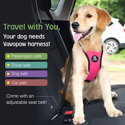 VavoPaw Dog Seat Belt, Safety Vest Dog Car Harness with Adjustable Buckle Dog Seat Belt for Vehicle Nylon Pet Safety Seat Belts Heavy Duty(M, Magenta) - color: Magenta, size: M (Chest: 19.7-26.4", Neck: 12.6-20.5")