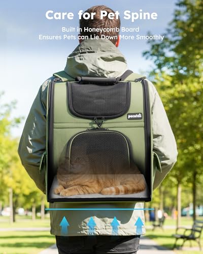 pecute Pet Backpack Expandable, Cat Carrier Backpack with Breathable Window - color: Geen, size: 12.6"L x 10.2"W x 16.5"H