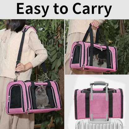 Soft-Sided Cat/Dog/Pet Carrier, Collapsible Pets Travel Carriers for Big Cats/Small Dogs with Shoulder Strap & Removable Mat, Mesh Puppy Carry Bag, Up to 25 Lbs (Pink) - color: PINK, size: 20"L x 13"W x 13"H