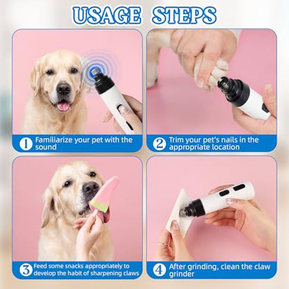 2-Speed Silent Groom Pro Nail Grinder, Rechargeable Quiet Dog Nail Trimmer, Gentle Electric Pet Nail Grinder Tool for Medium Small Dogs & Cats