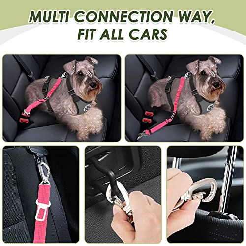 SlowTon Dog Seatbelt, 2 Pack Dog Seat Belt Car Leash Adjustable Elastic Bungee Buffer Heavy Duty Nylon Reflective Pet Safety Tether Connect to Dog Harness for Travel Riding in Vehicle (Daul Clip, FL) - color: Fluorescent pink