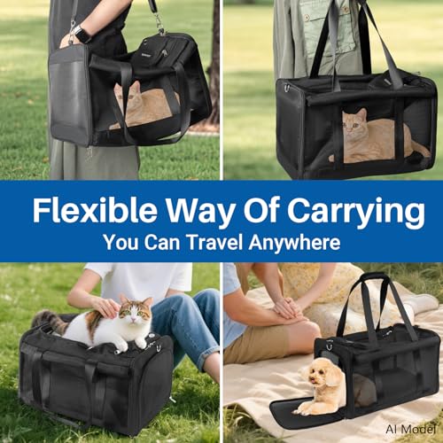 Pet Carrier for Large Cats, Soft Cat Carrier for Medium Big Cats and Puppies up to 20lbs, Washable Dog Carrier 18" L x 11.8" W x 11.8” H for Traveling Home and Outdoor