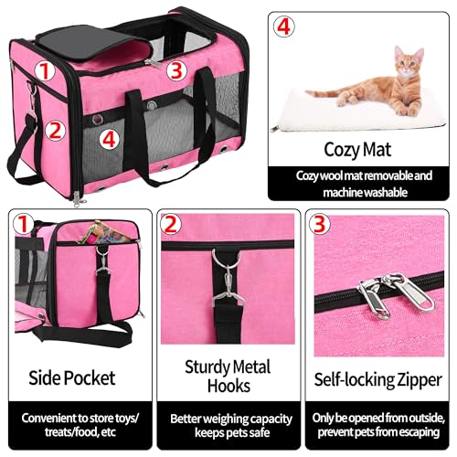 Soft Sided Cat/Dog Carrier,Collapsible Pets Travel Carriers for Pet/Puppy with Shoulder Strap & Removable Mat,Mesh Top Load Small Dogs/Cats Carry Bag Up to 25 Lbs（Pink,L） - size: L Pink