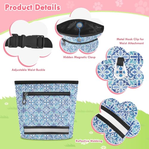 Mandala Water-Resistant Dog Treat Pouch, 3 Ways to Wear Treat Bag with Magnetic Closure & Reflective Strip, Hands-Free for Pet Training, Walking