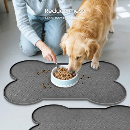 PWTAA Dog Food Mat Anti-Slip Silicone Dog Bowl Mat Thicker Pet Placemat Waterproof Cat Feeder Pad with Raised Edge Puppy Kitten Feeding Mats Suitable Small Medium-Sized Dogs Cats Eating Tray - 2PCS - color: Grey, size: 25.6" x 13"-2PCS