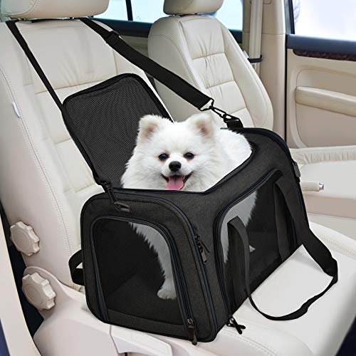 Henkelion Large Soft Sided Cat and Pet Carrier for Cats and Puppies up to 25Lbs - Collapsible, Waterproof Travel Carrier - Black - color: Black, size: 20.0"L x 13.0"W x 13.0"H