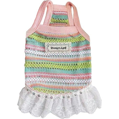 Dog Sling Tank Top with Tulle Skirt, Colorful Striped Pet T-Shirt (Pink, XX-Large) - color: Pink, size: XX-Large