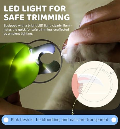 Pet Nail Clipper with Light for Cats & Small Dogs Puppies, Ultra Bright LED to Illuminate Nail Bloodline to Avoid Over Cutting, Extra-Sharp and Durable Cat Claw Trimmer with Nail File (Green) - color: Green