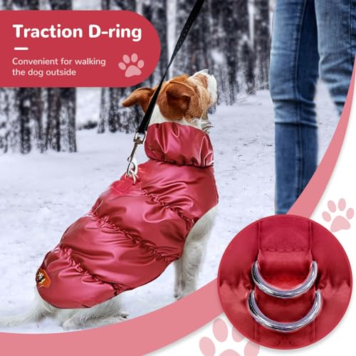 ABRRLO Winter Warm Dog Jacket for Small Medium Dogs Cat Cold Weather Coats with Harness Paded Dogs Fleece Vest Waterproof Windproof Dog Snow Jacket Pet Puppy Clothes (Wine red,S) - color: Wine red, size: Small