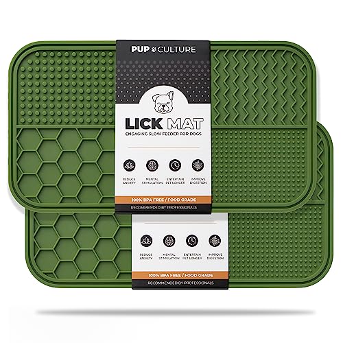 Pup Culture Dog Lick Mat for Dogs (2 Pack), Feeding Pad for Anxious Pets Plus 4 Different Puzzles for Mental Stimulation for Dogs - Supports Mental, Dental, and Digestive Health - Heavy Duty - color: Green, size: 2 Pack