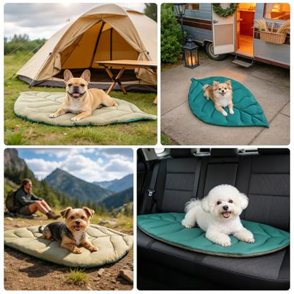 SCENEREAL Outdoor Dog Bed - Waterproof Reversible Leaf Mat 43x26, Portable Foldable Pet Bed for Small/Medium Dogs & Cats, All-Weather for Camping & Travel