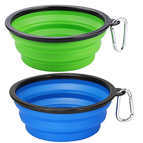 Kytely Large Collapsible Dog Bowls 2 Pack, 34oz Foldable Dog Travel Bowl, Portable Pet Water Food Bowl with Clasp, Pet Cat Feeding Cup Dish for Traveling, Walking, Hiking (Blue+Green) - color: Green & Blue