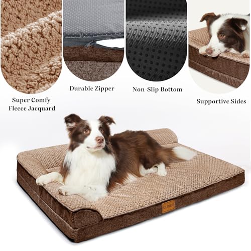 Orthopedic XL Dog Bed Large Sized Dog 42''X28'', Waterproof L Bolster Egg Crate Foam Big Pet Crate Beds with Washable Removable Cover, Non-Slip Soft Pet Couch Sleep Mat, Brown - color: Brown, size: XL:42x28x3.5 IN