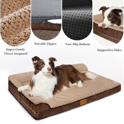 Orthopedic XL Dog Bed Large Sized Dog 42''X28'', Waterproof L Bolster Egg Crate Foam Big Pet Crate Beds with Washable Removable Cover, Non-Slip Soft Pet Couch Sleep Mat, Brown - color: Brown, size: XL:42x28x3.5 IN