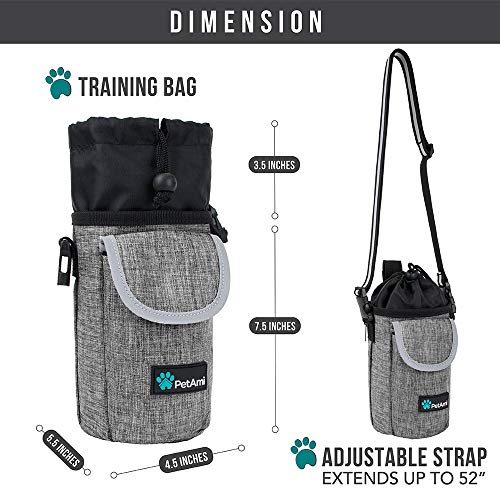 PetAmi Dog Treat Pouch, Large 3-Cup Dog Training Treat Bag with Poop Bag Dispenser, Hands-Free Waist Belt & Crossbody Strap, Reflective with Multiple Pockets & Belt Clip (Heather Grey) - color: Heather Grey