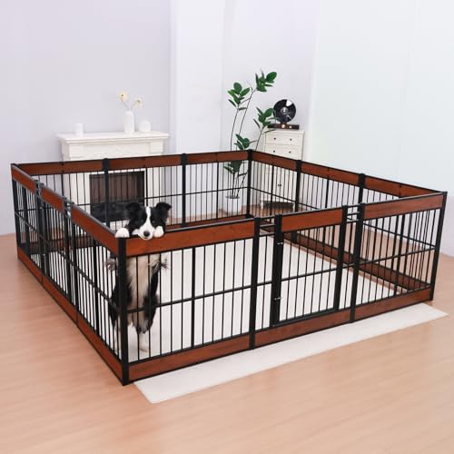 Dog Playpen, 31.5" Height Dog Pen Indoor, Heavy Duty, Safe and Sturdy, Furniture Style Puppy Pen (12 Panels (31.5" High), Mahogany) - color: MAHOGANY, style: 12 Panels (31.5" High)