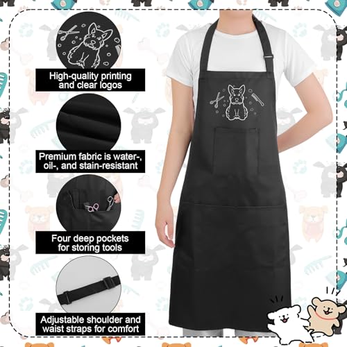 Dog Grooming Apron with 4 Pockets Grooming Apron for Dog Groomers | Waterproof Adjustable Multi Function Pet Pinafore Aprons for Puppy Dogs Cats