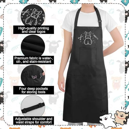 Dog Grooming Apron with 4 Pockets Grooming Apron for Dog Groomers | Waterproof Adjustable Multi Function Pet Pinafore Aprons for Puppy Dogs Cats