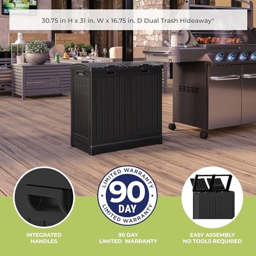 Suncast Dual Trash Hideaway Cabinet for Garbage and Recycle Bags, Discrete Outdoor Trash Cabinet with Concealed Trash Bag Holders, Holds Two 33-Gal. Bags, Made in the USA - color: Black
