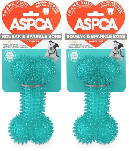 ASPCA Squeaky Puppy Teething Spikey Glitter Bone Chew Toy, Non-Toxic TPR Rubber for Small to Medium Dogs - Random Color Shipped (Pack of 2) - color: Squeaky Bone Toy, size: All Breed Sizes (Pack of 2)