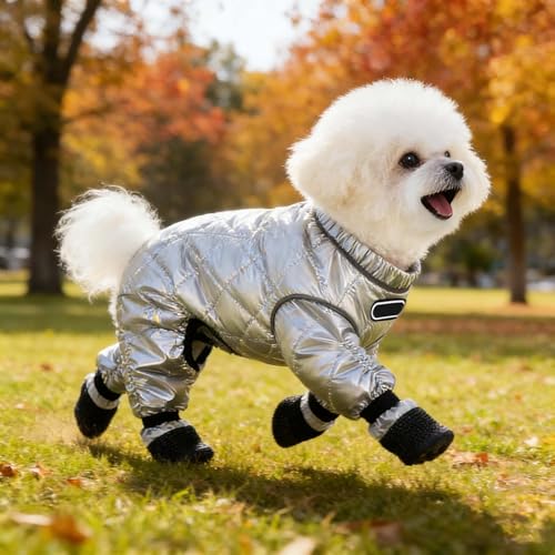 Dog Winter Coat, Waterproof Insulated Full Body Suit with Attached Boots for Small Medium Dogs, Outdoor Reflective Cold Weather Pet Coats (Small) - size: Small