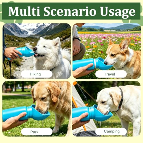 2 in 1 Foldable Dog Water Bottle, Leakproof Portable Pet Dispenser, Water Bottle Dog Bowl, Collapsible Food Grade Silicone Puppy Bottles, Lightweight Foldable for Travel Walking Caming (Blue) - color: Blue