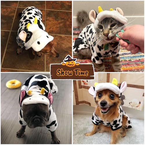 Adorable Milk Cow Style Puppy Costume - Soft Jumpsuit for Small Dog, Cat, Winter Hoodie, Halloween, Christmas - size: Large