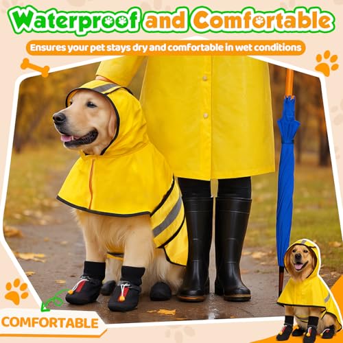 Dog Raincoat and Shoes for Weighing 10-22lbs, Spring Summer Waterproof Dogs Boots & Paw Protectors, Adjustable Pet Poncho with Leash Hole for Large Medium Small Dogs, Yellow(Single Side) - size: 10-22lbs, style: Single Side
