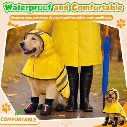 Dog Raincoat and Shoes for Weighing 10-22lbs, Spring Summer Waterproof Dogs Boots & Paw Protectors, Adjustable Pet Poncho with Leash Hole for Large Medium Small Dogs, Yellow(Single Side) - size: 10-22lbs, style: Single Side