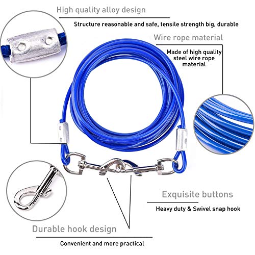 EvilplanDog Tie Out Cable and Stake, 16ft Outside Dog Leash&Chain for Camping and Yard, 16'' Heavy Duty Anti Rust Spiral Stake for Medium-Large Dogs Up to 125 lbs