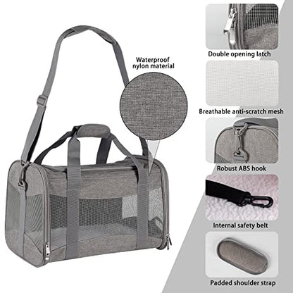 Cat Carrying Case - Pet Carrier Airline Approved, Protable and Breathable Pet Travel Carrier Removable Fleece Pad, Collapsible Cat Carrier Dog Carrier for Medium Cats Small Cats Dogs (17*11*11 grey) - color: grey, size: 17.0"L x 11.0"W x 11.0"H