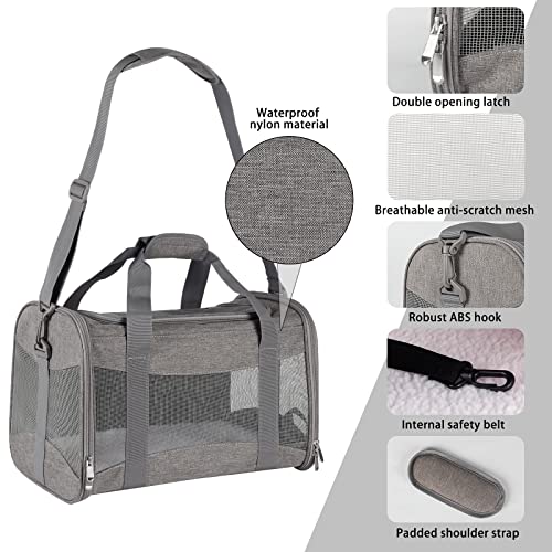 Cat Carrying Case - Pet Carrier Airline Approved, Protable and Breathable Pet Travel Carrier Removable Fleece Pad, Collapsible Cat Carrier Dog Carrier for Medium Cats Small Cats Dogs (X-Large, Grey) - color: grey, size: 20.0"L x 13.0"W x 13.0"H