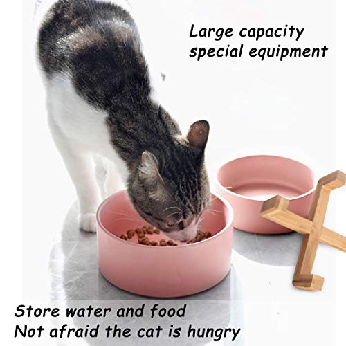 Petygooing Pink Ceramic Dog Cat Bowl Set with Stand, Pet Food and Water Dish,Medium Dog Bowls Anti Slip Set of 2 Cat Bowls Pet Food Bowl- Pet Dishes Small Medium Size Pet (28 OZ /3.6 Cups) - color: Pink, size: Medium Size Dog Bowls 850ML*2