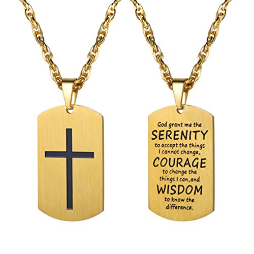 PROSTEEL Cross Necklace for Men Women, 316L Stainless Steel Dog Tag Cross/Dog Tags Military, Jesus Crucifix, Snake Cross, Black/Gold/Silver/Rose Gold/Blue Tone Cross Pendant, Come with Box - color: 3. Gold, style: 2. God grant me the SERENITY
