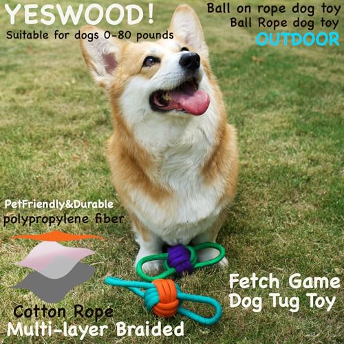 YESWOOD! Tug of War Dog Toy Small Breed,Dog Rope Ball with Two Loop Handles,4-Pack Rope with Ball Attached for Small and Medium Breed 0-80 Pounds,Puppy Interactive Toy