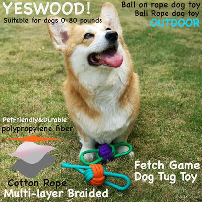 YESWOOD! Tug of War Dog Toy Small Breed,Dog Rope Ball with Two Loop Handles,4-Pack Rope with Ball Attached for Small and Medium Breed 0-80 Pounds,Puppy Interactive Toy