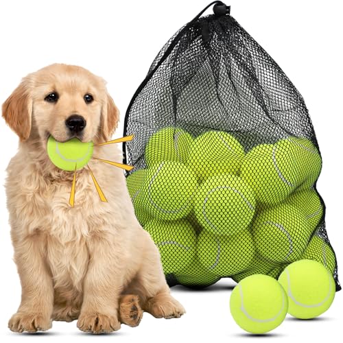 Magicorange Dog Tennis Balls, 20 Pack 2.5 inch Floatable Squeaky Tennis Balls for Fetch Exercise, Natural Rubber Squeaky Dog Balls Training Safe (Yellow) - color: Yellow, size: 20 Pack